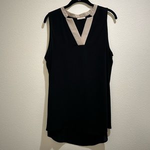 Pleione black and tan sleeveless blouse